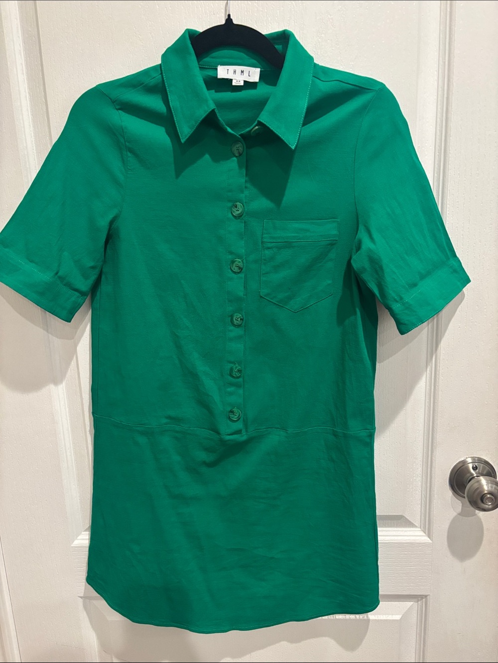 THML Kelly Green Short Sleeve Button-Up Dress
